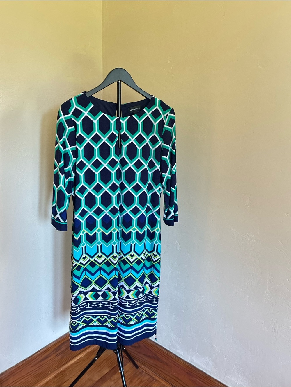 Liz Claiborne Teal and Navy Geometric Midi Dress